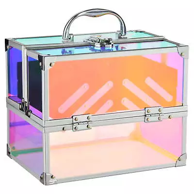 Makeup Train Case Cosmetics Organizer Iridescent Translucent 4 Trays • $23.77