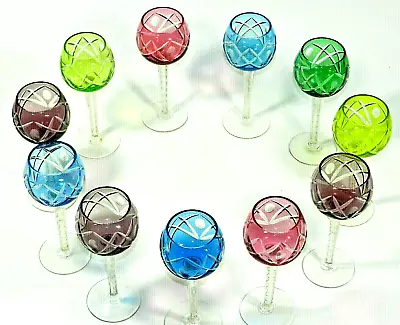 Multi Color Cut To Clear Art Glass Wine Glasses • $999.99