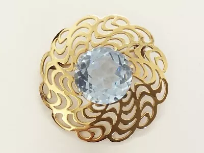 Vintage Mizpah 2.5m Rolled Gold & Blue Topaz Brooch Pin • £24