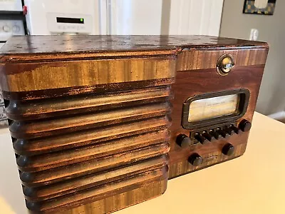 Vintage Knight Tube Radio 3 Band Push Button Art Deco Look Wood Case Not Tested • $89.99