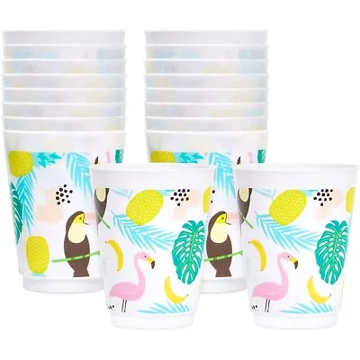 $11.99 • Buy Tropical Party Supplies, Plastic Cups For Luau Birthday Decorations (16 Oz, 16x)