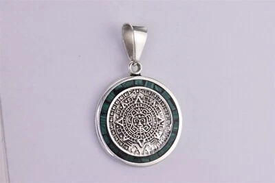 $44.50 • Buy Taxco Sterling Silver 27mm Malachite Mayan Aztec Statement 925 Pendant Mex 11g