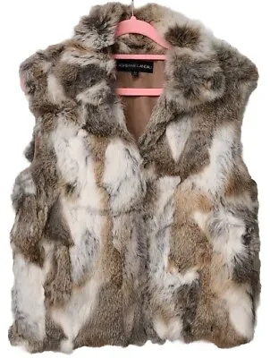 Adrienne Landau Rabbit Fur Vest Brown/Gray/Ivory Large • $82