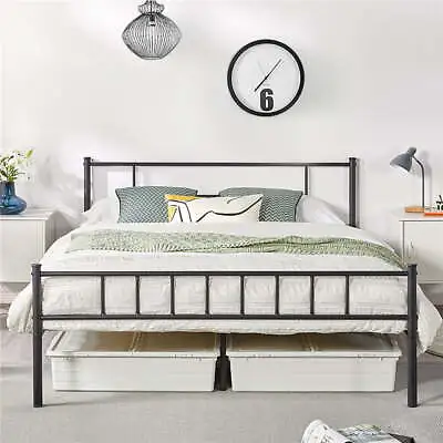 Cama De Metal Con Plataforma Queen Size Marco Resistente Cabecera Vintage Negro • $105.49