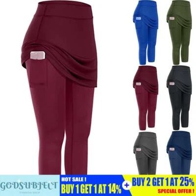 £12.39 • Buy Women Tennis Skirted Leggings Pockets Elastic Sports Yoga Harem Skirt Legging UK
