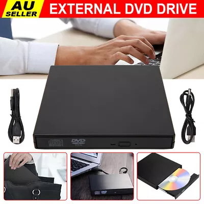 External DVD Drive CD ROM Writer Burner Player USB For Laptop Mac Windows 7/8/10 • $19.45