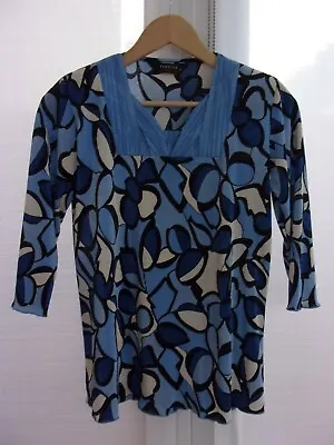 £7.99 • Buy Forever By Michael Gold 3/4 Sleeve Blue Square Neckline Plisse Top Size Medium