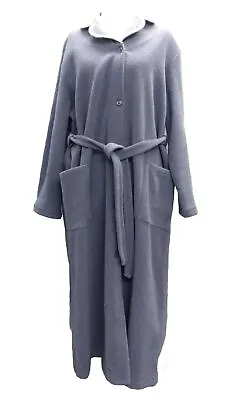 Ladies Womens Blue Robe Dressing Gown Button Up + Belted Inside Fleece S 10-12. • £34.99