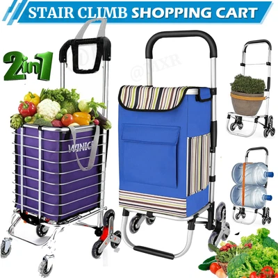 $39.99 • Buy Shopping Cart Foldable Stair Climbing Cart Laundry Utility Cart W/Bag 6/8 Wheels