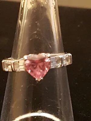 Pink Heart 925 Silver Cubic Zirconia Ring Size M  • £19.99