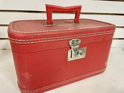 Vintage Red Train Case Make Up Luggage Suitcase Carry On *See Description* • $30