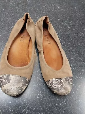 Brown Suede & Snakeskin Louise Leather Ballet Flats By Walnut Melbourne Size 38 • $30