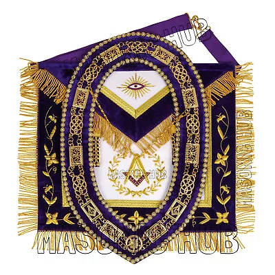 Masonic Grand Lodge Master Mason 100% Lambskin Apron With Chain Collar Hand Made • $99.99