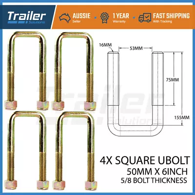 X4 U Bolt Ubolts Square 50mm X 6  5/8 Trailer Camper Caravan Spring Axle • $31.44