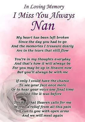I Miss You Always Nan Memorial Graveside Poem Card & Free Ground Stake F321 • £3.29