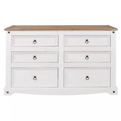 £239.99 • Buy Premium Corona White Washed Pine 6 Drawer Chest 3+3 Chest Drawers