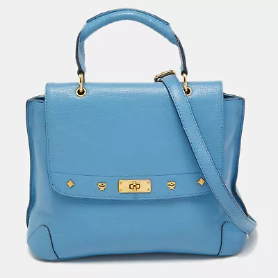 MCM Light Blue Leather First Lady Top Handle Bag • $165.90