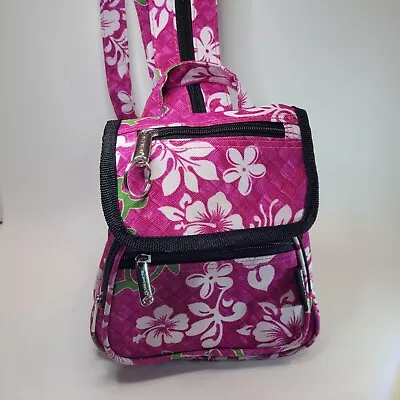 Hawaii Spirit Mini Backpack Fuchsia White Flowers Adjustable School Travel READ • $13.95
