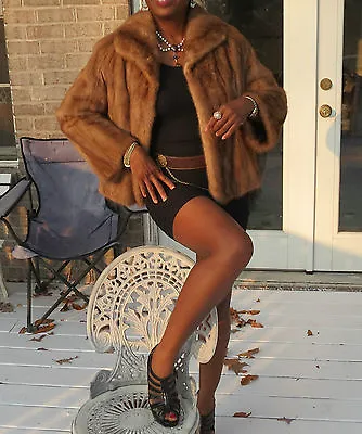 Excellent Instyle Crop Brown Mink Fur Coat Jacket Bolero Stroller S-M 2-10 • $569.99