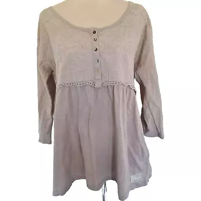 Odd Molly Womens Long Sleeve Embroidered Top Size 2 Beige Boho 100% Cotton • $19.95