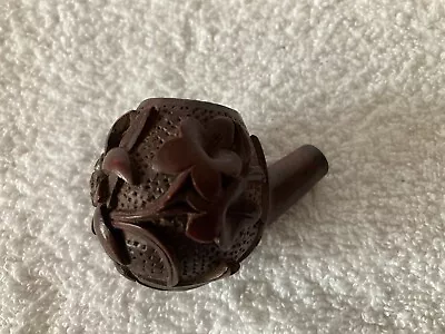 Bog Oak ? Carved Sunflower & Clover Leaf Pipe Bowl • £5