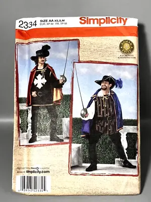 Simplicity Pattern 2334 MENS COSTUME Sz XS-M Tabard Cape MUSKETEER Cosplay Boots • $12.99