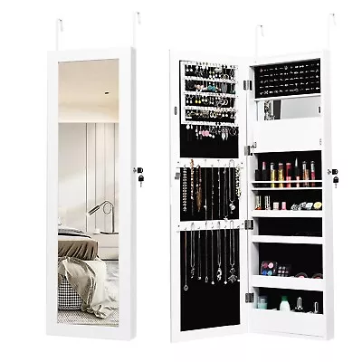 Wall-mounted Jewelry Storage Cabinet Door Hanging Jewelry Armoire W/ Full Mirror • £64.95