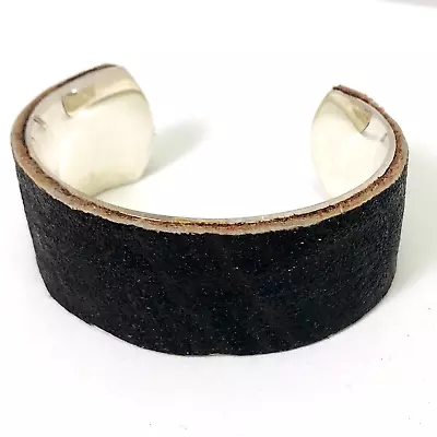 Sterling Silver & Bison Leather 1.25  Cuff Bracelet (Dark Brown) • $19.75