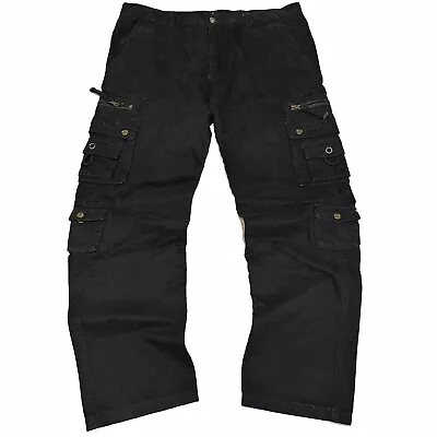 Y2K Skater Cargo Pants Men 40 Baggy Black Military Heavyweight Distressed 90s • $38.88