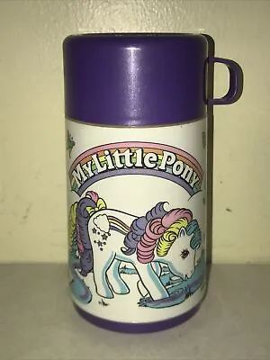 Vintage 1990 My Little Pony Plastic Thermos 6.5  Purple Ponies Used Retro • $12.99