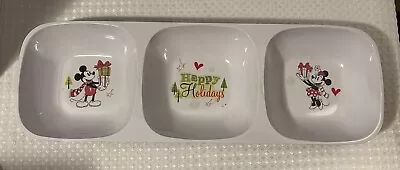 Zak! Designs~ Happy Holidays  Mickey & Minnie Mouse Chip/dip/veggie Tri-bowl • $17.97