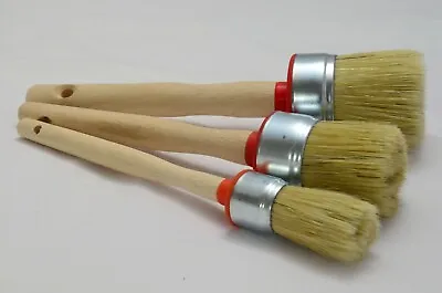 50 40 25 Paint Brush Set 3 Shabby Chic Chalk Pure Bristle Mix Round Brush Wax • £9.96