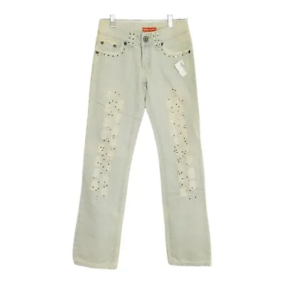 Womens Miss Sixty Light Wash Rhinestone Frayed Jeans Size 26 Made In Italy NWT • $38.15