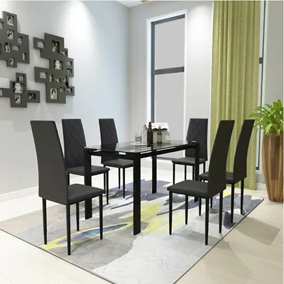 7-piece Modern Elegant Black Dining Table Set Leather Chairs Home • $308