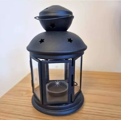 IKEA Black Decorative Metal Glass Lantern Candle Holder Door Latch 9”  • £5.50