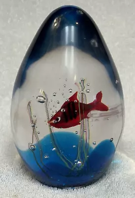 Murano Glass Signed Oggetti Aquarium Art Glass Striped Red Fish 5.5  Paperweight • $144.95