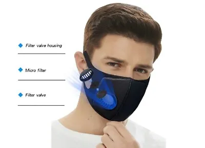 Black Reusable Face Mask Protective Filter Dust Pollen Washable FM2 UK Seller • £3.49