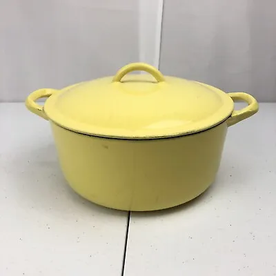 Vintage Descoware Belgium Cast Iron Enamel Dutch Oven 3.5 Quart 2D FE Yellow • $59