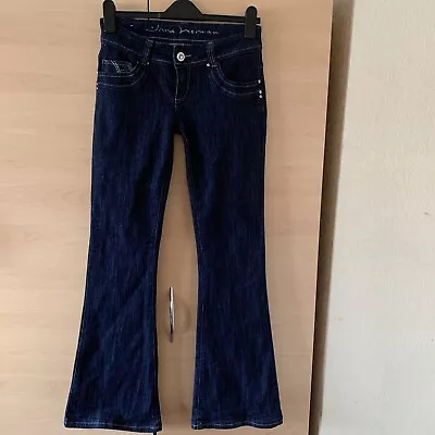 Jane Norman Women Low Rise Blue Glitter Boot Cut Denim Jeans Size Uk 8 Regular • £35