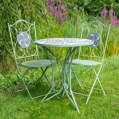 Mosaic Garden Bistro Steel Garden Bistro Set Green Or White Garden Dining Set • £193.99