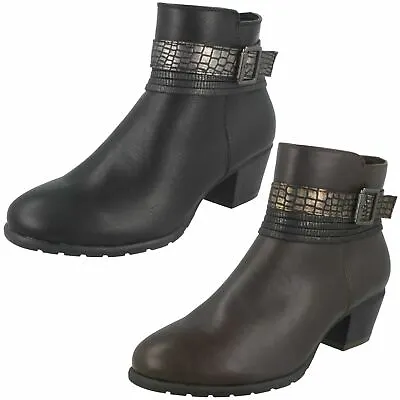 Ladies Spot On Snake Buckle Strap Zip Heeled Synthetic Ankle Boots F5R0730 • £5.99