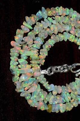 Natural Ethiopian Opal 925 Sterling Silver 16  Necklace 4-6 Mm Chips Beads ZA05 • $23.99