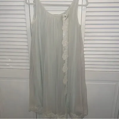 Vtg Shadowline 1950’s-60’s Nylon Chiffon Green Babydoll Night GownS/M Bust 34’ • $24.90