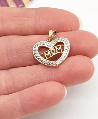  925 Sterling Silver Pendant Mom Gold Vermeil Genuine Diamond Heart Love • $14.99