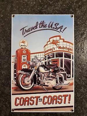 Vintage Travel The USA 1998 Ande Rooney Coast To Coast  Mobilgas Porcelain Sign • $42