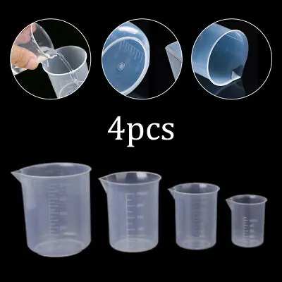 4Pcs 50-500ml Plastic Measuring Cup For Laboratory Beaker Kitchen Liquid Jug Set • £6.49