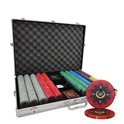 MRC POKER 1000pc LAUREL CROWN CERAMIC POKER CHIPS SET ALUMINUM CASE CUSTOM BUILD • £414.60