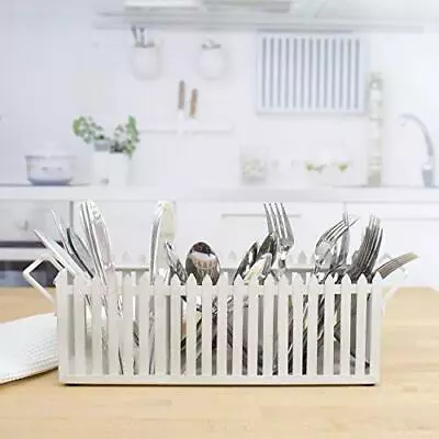 Picket Fence Flatware Storage Caddy 15 Inch White • $35.49