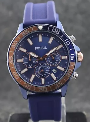 #RARE Fossil Chronograph Quartz Blue Dial Date Analog Men' Wristwatch Free Ship • $49.99