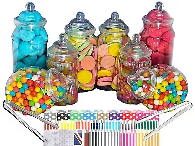 8 Assorted Plastic Sweet Jars 2 Tongs 50 Bags TWO STYLES OF LID Candy Buffet • £14.49